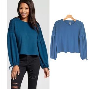 NWT Xhilaration lace shoulder sweatshirt teal blue